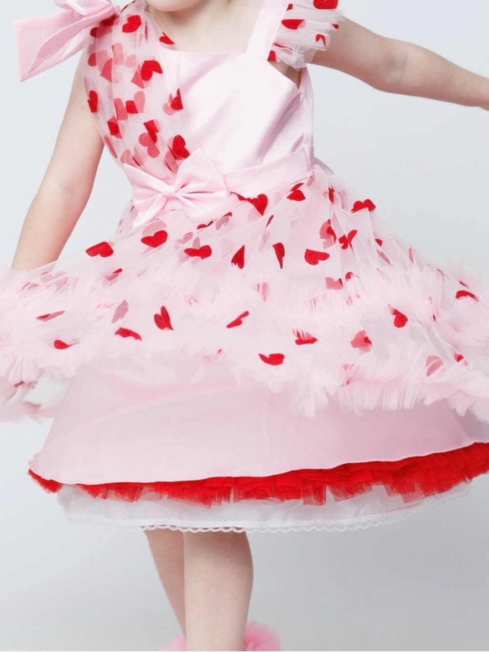 Girls Pink Red Heart Valentine’s Pageant Dress 3-4T